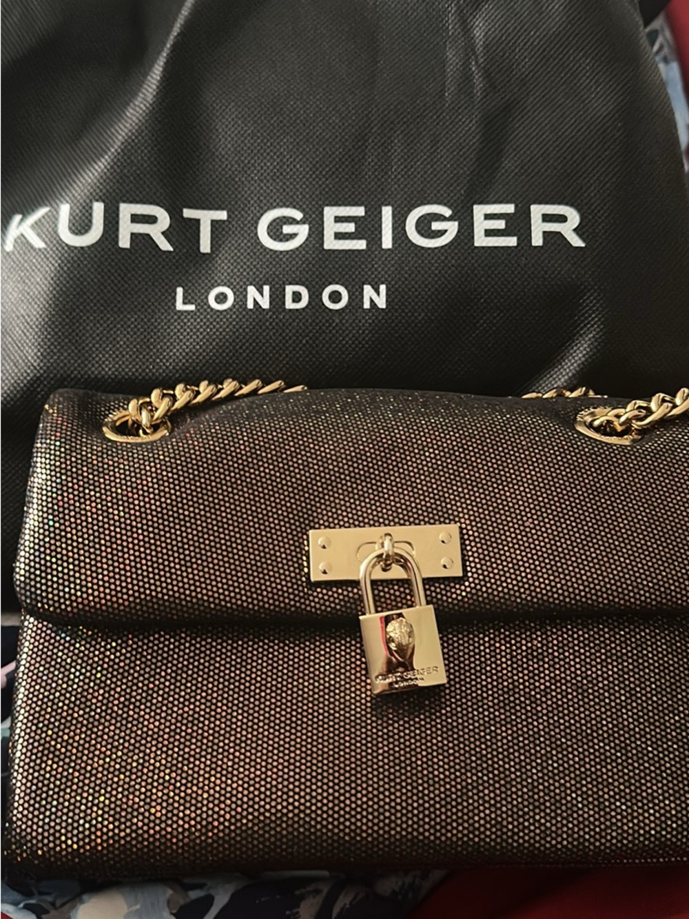 Kurt Geiger Iridescent Bronze Shoulder Bag with Gold Hardware